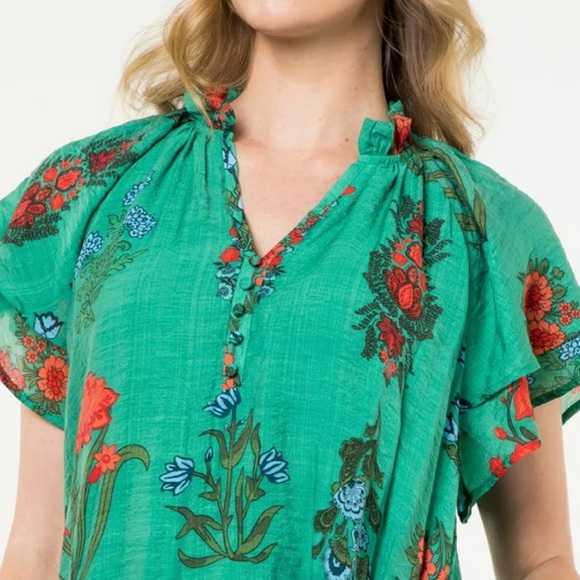 Green Ruffled Cut Out Mini Sundress - Picture 3 of 6